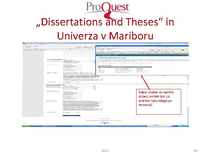 „Dissertations and Theses“ in Univerza v Mariboru Nabor znakov za različne pisave, oznake ipd.