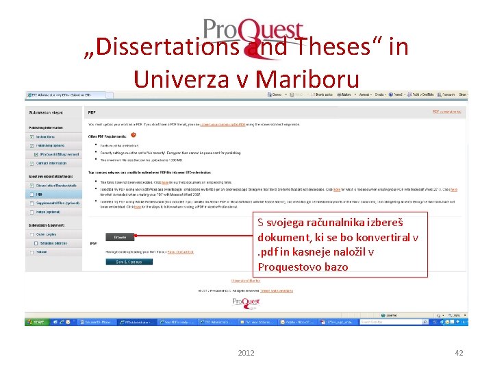„Dissertations and Theses“ in Univerza v Mariboru S svojega računalnika izbereš dokument, ki se