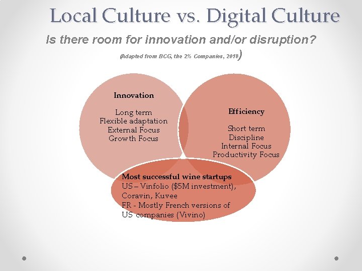 Local Culture vs. Digital Culture Is there room for innovation and/or disruption? (Adapted from