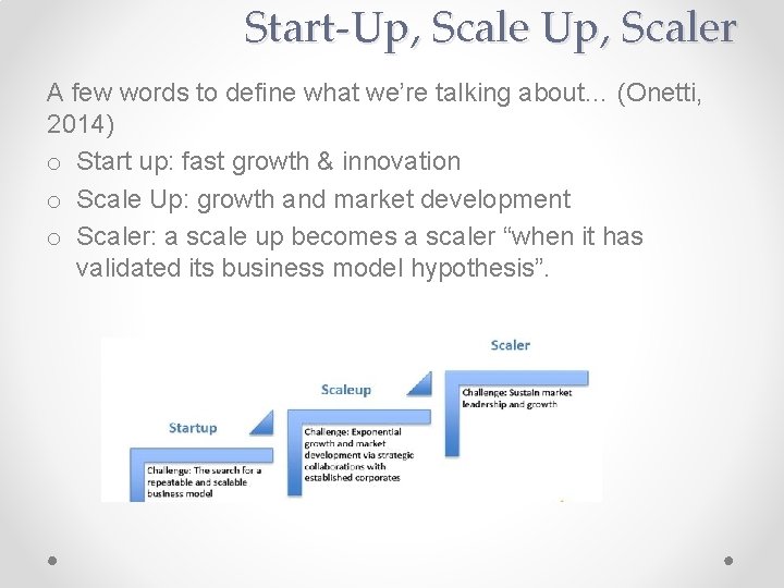 Start-Up, Scaler A few words to define what we’re talking about… (Onetti, 2014) o