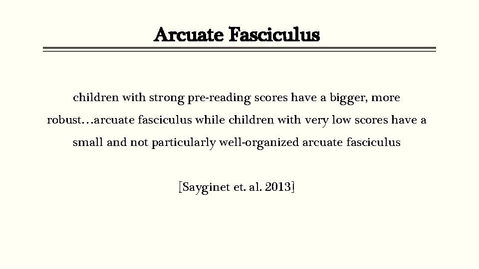 Arcuate Fasciculus children with strong pre-reading scores have a bigger, more robust…arcuate fasciculus while