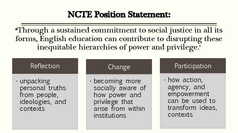 NCTE Position Statement: “Through a sustained commitment to social justice in all its forms,