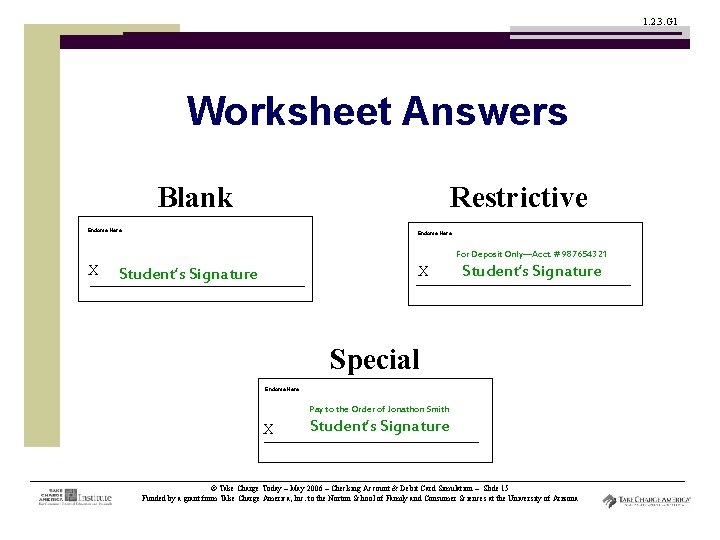 1. 2. 3. G 1 Worksheet Answers Blank Restrictive Endorse Here For Deposit Only—Acct.