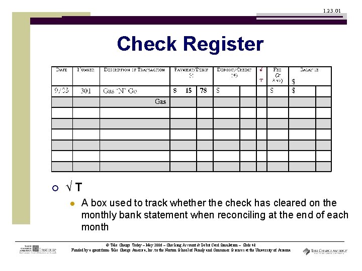 1. 2. 3. G 1 Check Register ¡ √T l A box used to