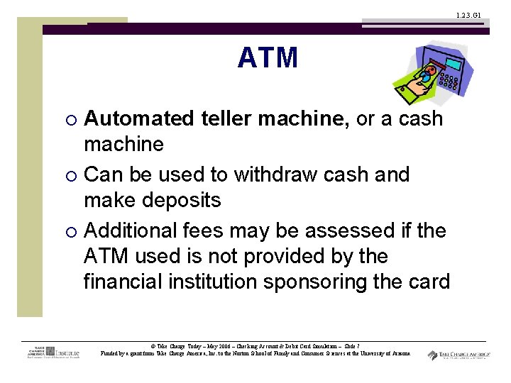 1. 2. 3. G 1 ATM Automated teller machine, or a cash machine ¡