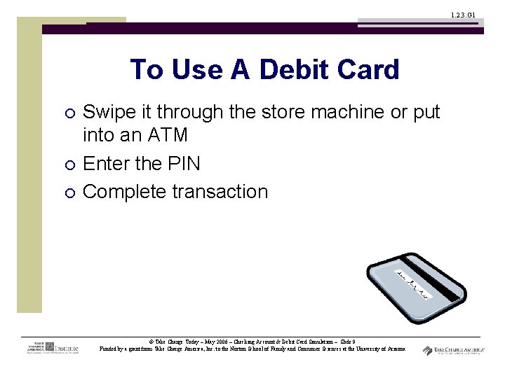 1. 2. 3. G 1 To Use A Debit Card ¡ ¡ ¡ Swipe