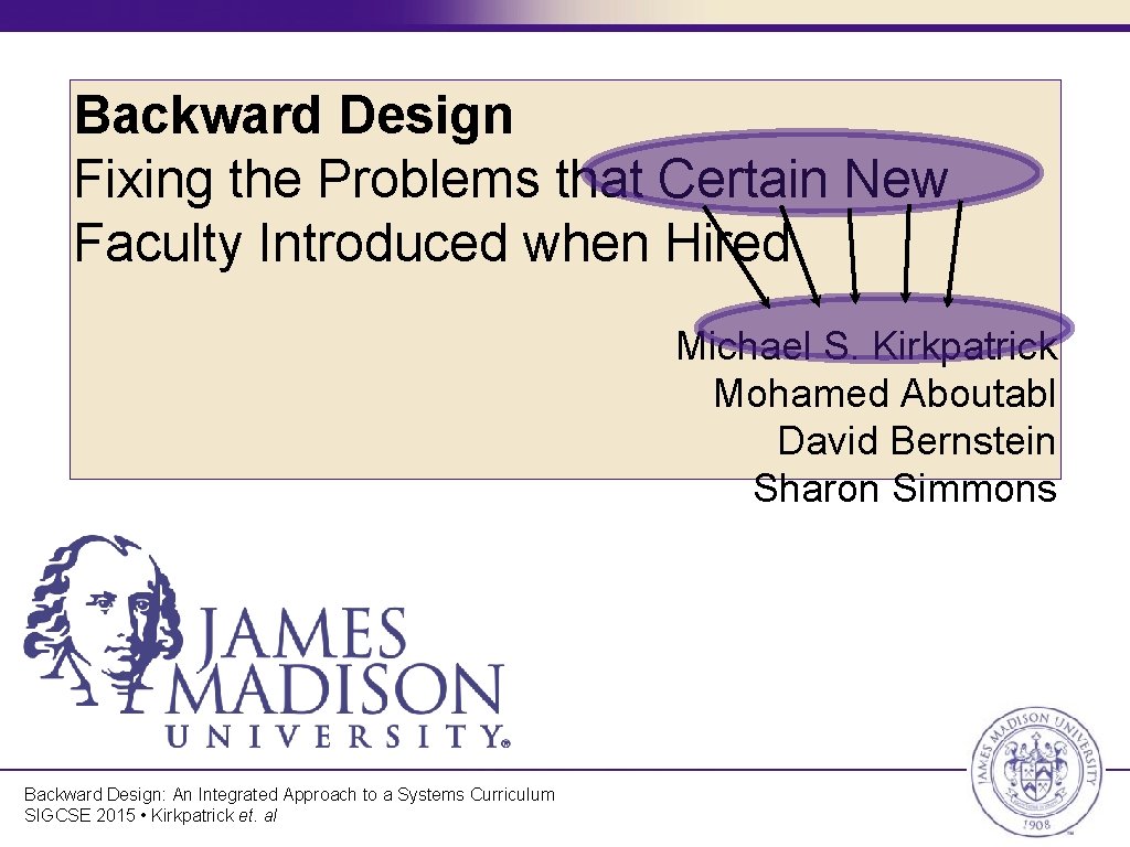 Backward Design Fixing the Problems that Certain New Faculty Introduced when Hired Michael S.