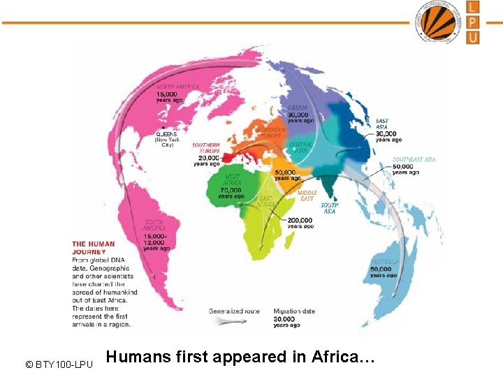 © BTY 100 -LPU Humans first appeared in Africa… 