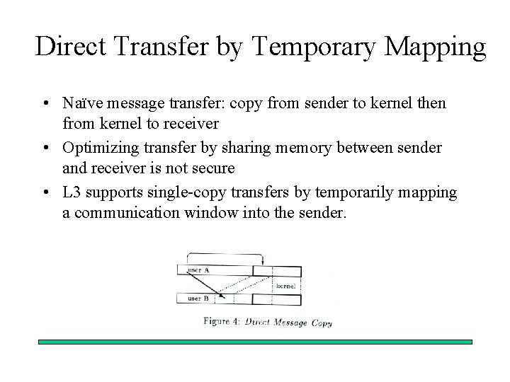 Direct Transfer by Temporary Mapping • Naïve message transfer: copy from sender to kernel