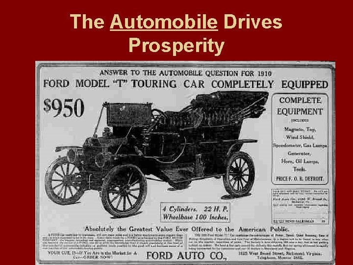 The Automobile Drives Prosperity 