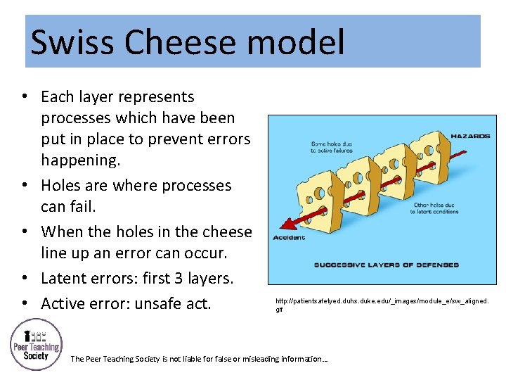 Swiss Cheese model • Each layer represents processes which have been put in place