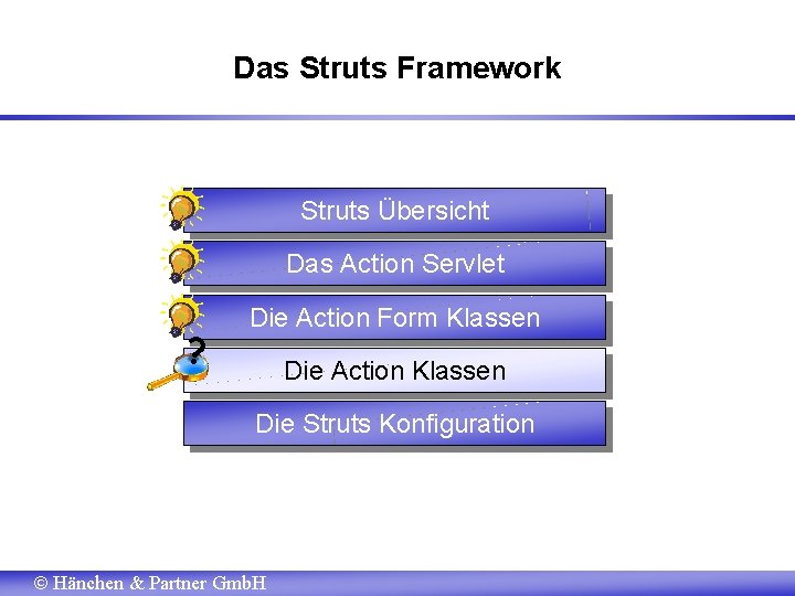 Das Struts Framework Struts Übersicht Das Action Servlet ? Die Action Form Klassen Die