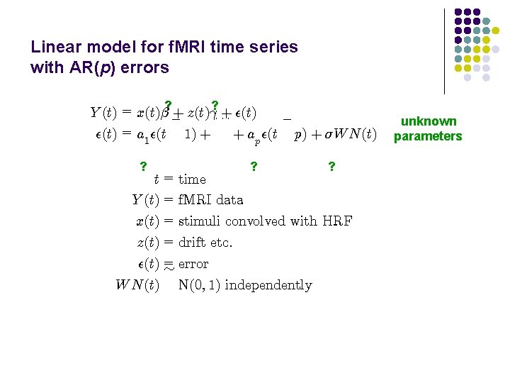 Linear model for f. MRI time series with AR(p) errors + z(t)°? ¢ ¢+¢