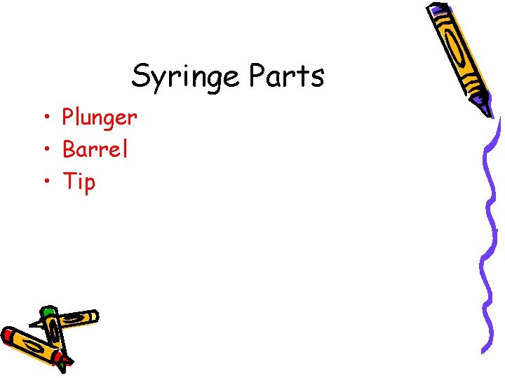 Syringe Parts • Plunger • Barrel • Tip 