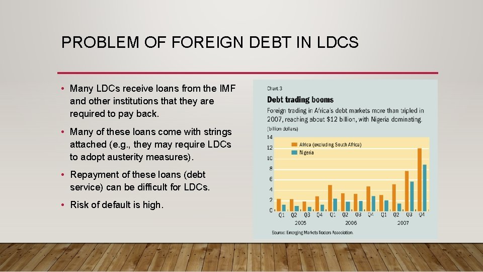 PROBLEM OF FOREIGN DEBT IN LDCS • Many LDCs receive loans from the IMF
