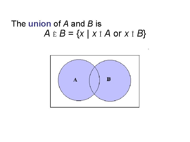 The union of A and B is A È B = {x | x