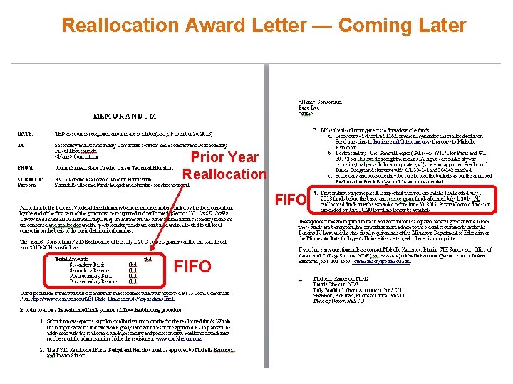 Reallocation Award Letter — Coming Later Prior Year Reallocation FIFO 