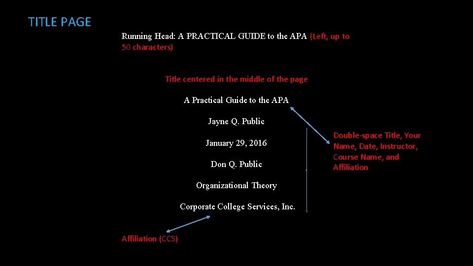 TITLE PAGE Running Head: A PRACTICAL GUIDE to the APA (Left, up to 50
