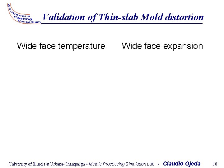 Validation of Thin-slab Mold distortion Wide face temperature Wide face expansion University of Illinois