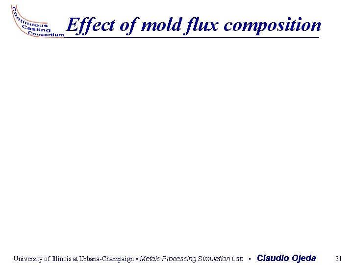 Effect of mold flux composition University of Illinois at Urbana-Champaign • Metals Processing Simulation