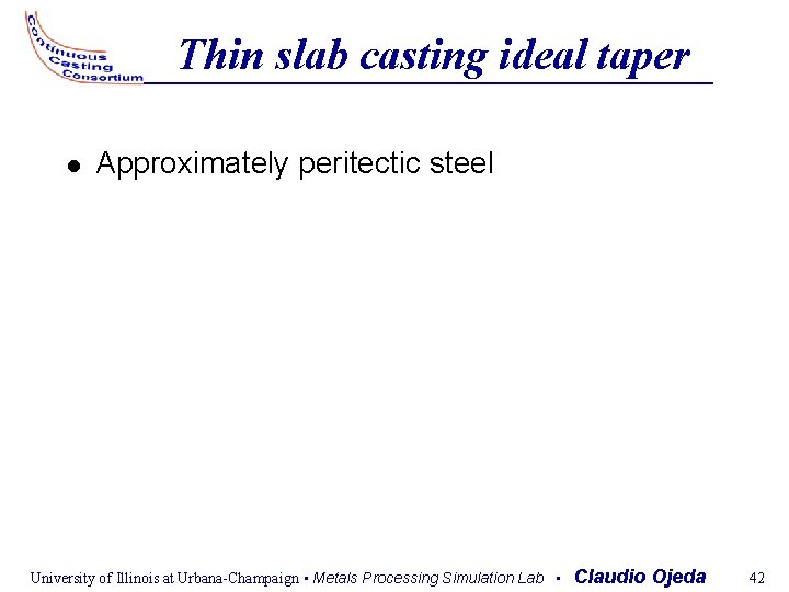 Thin slab casting ideal taper Approximately peritectic steel University of Illinois at Urbana-Champaign •