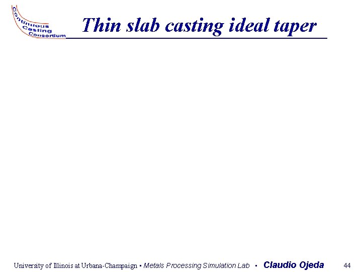 Thin slab casting ideal taper University of Illinois at Urbana-Champaign • Metals Processing Simulation