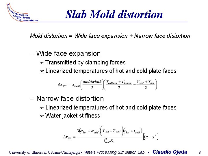 Slab Mold distortion = Wide face expansion + Narrow face distortion – Wide face
