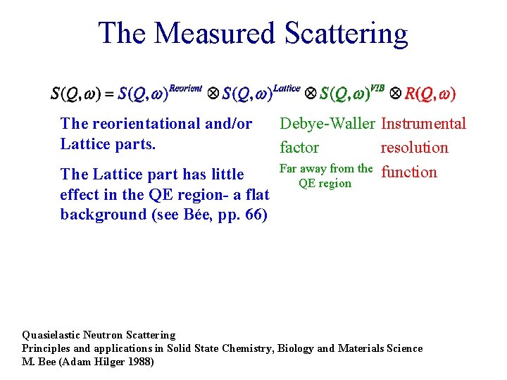 The Measured Scattering The reorientational and/or Lattice parts. The Lattice part has little effect