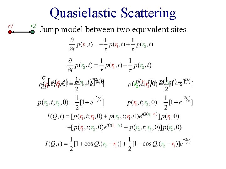 Quasielastic Scattering r 1 r 2 Jump model between two equivalent sites 