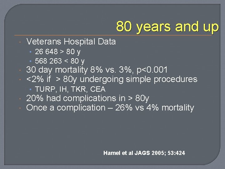 80 years and up Veterans Hospital Data • 26 648 > 80 y •