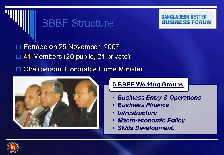 BBBF Structure o Formed on 25 November, 2007 Working Groups o 41 Members (20