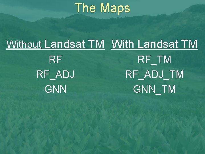 The Maps Without Landsat TM With Landsat TM RF RF_TM RF_ADJ_TM GNN_TM 