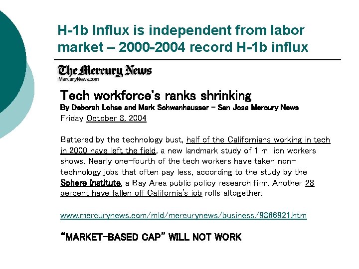 H-1 b Influx is independent from labor market – 2000 -2004 record H-1 b