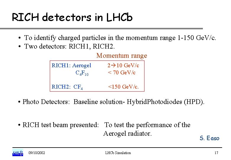 RICH detectors in LHCb • To identify charged particles in the momentum range 1