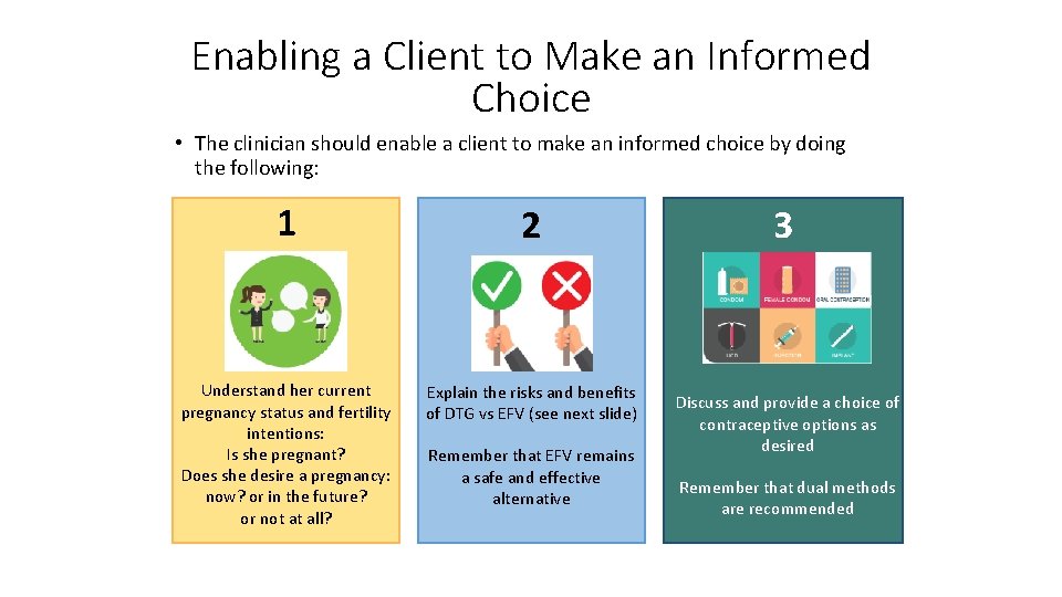 Enabling a Client to Make an Informed Choice • The clinician should enable a