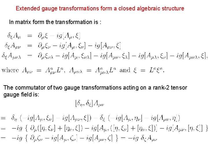 Extended gauge transformations form a closed algebraic structure In matrix form the transformation is