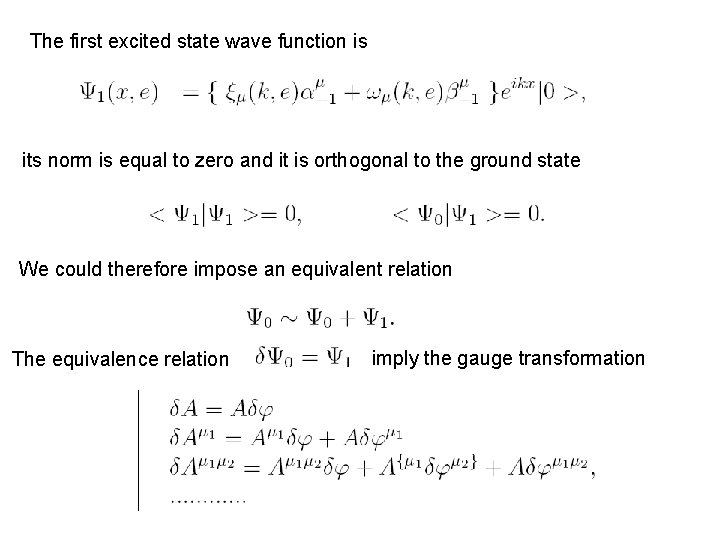 The first excited state wave function is its norm is equal to zero and