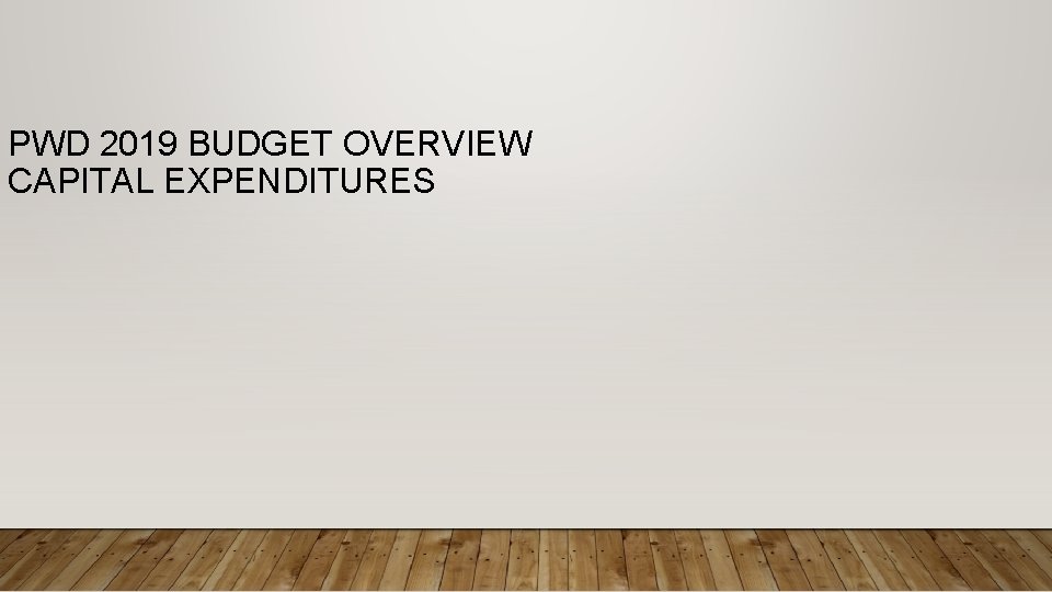 PWD 2019 BUDGET OVERVIEW CAPITAL EXPENDITURES 