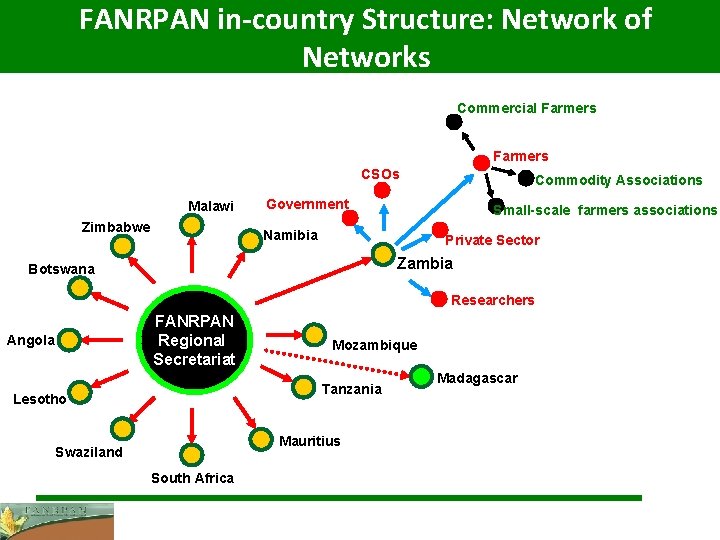 FANRPAN in-country Structure: Network of Networks Commercial Farmers CSOs Malawi Zimbabwe Commodity Associations Government