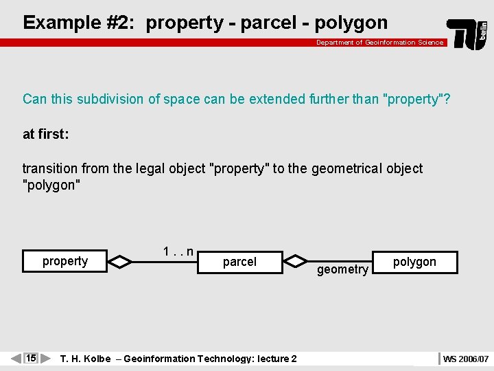 Example #2: property - parcel - polygon Department of Geoinformation Science Can this subdivision