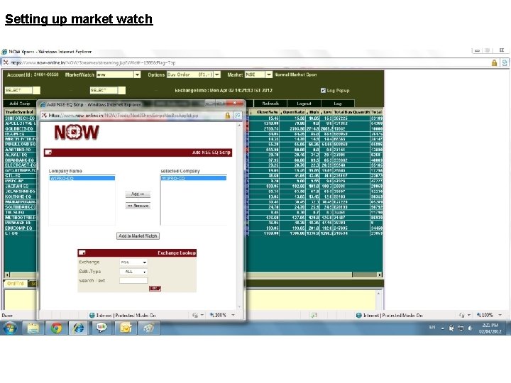 Setting up market watch 