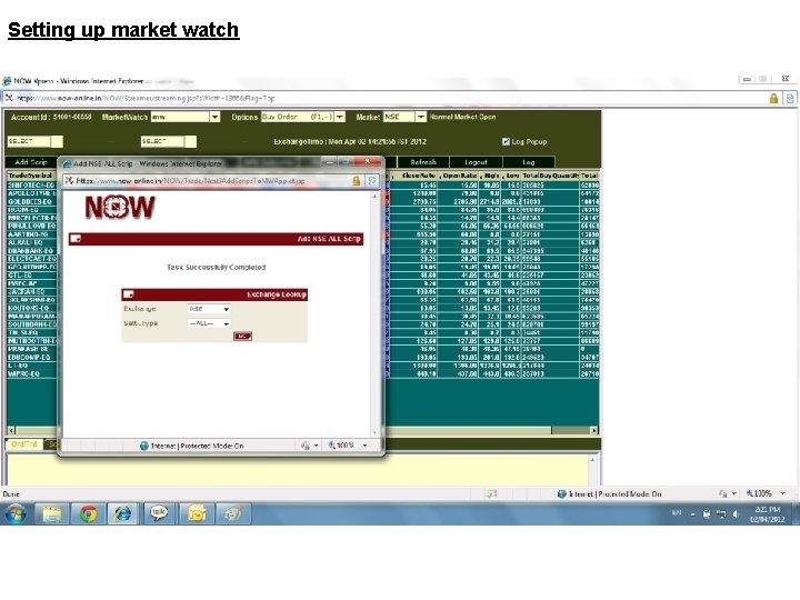 Setting up market watch 