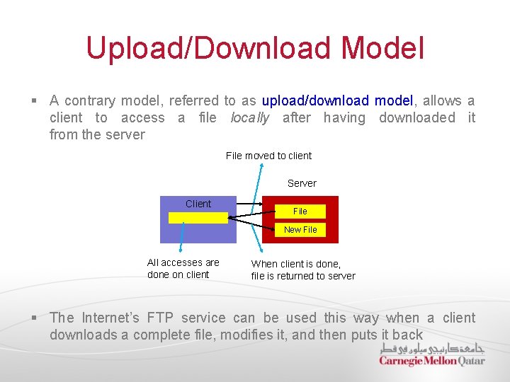 Upload/Download Model § A contrary model, referred to as upload/download model, allows a client