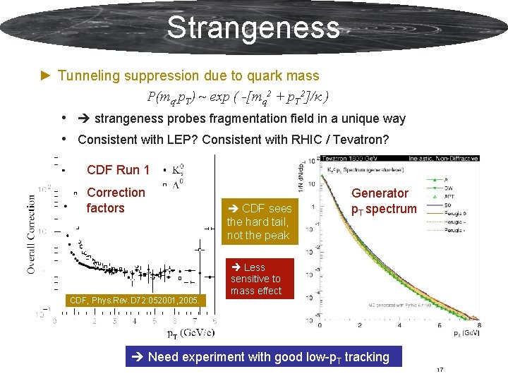 Strangeness ► Tunneling suppression due to quark mass P(mq, p. T) ~ exp (