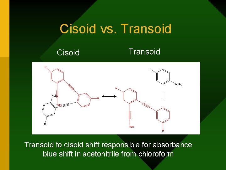Cisoid vs. Transoid Cisoid Transoid to cisoid shift responsible for absorbance blue shift in