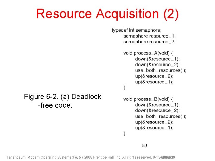 Resource Acquisition (2) Figure 6 -2. (a) Deadlock -free code. Tanenbaum, Modern Operating Systems