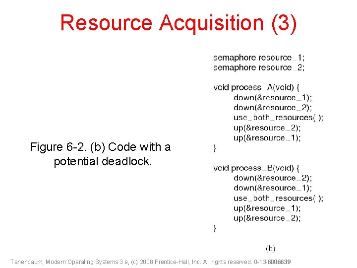 Resource Acquisition (3) Figure 6 -2. (b) Code with a potential deadlock. Tanenbaum, Modern