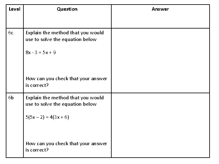 Level 6 c Question Explain the method that you would use to solve the