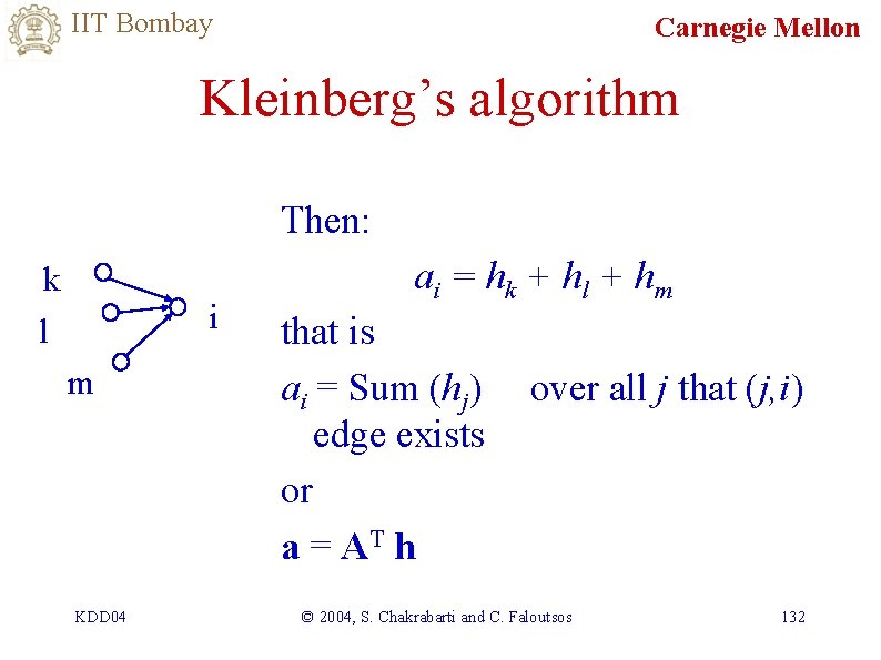 IIT Bombay Carnegie Mellon Kleinberg’s algorithm Then: k l i m KDD 04 ai
