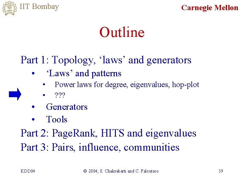 IIT Bombay Carnegie Mellon Outline Part 1: Topology, ‘laws’ and generators • ‘Laws’ and